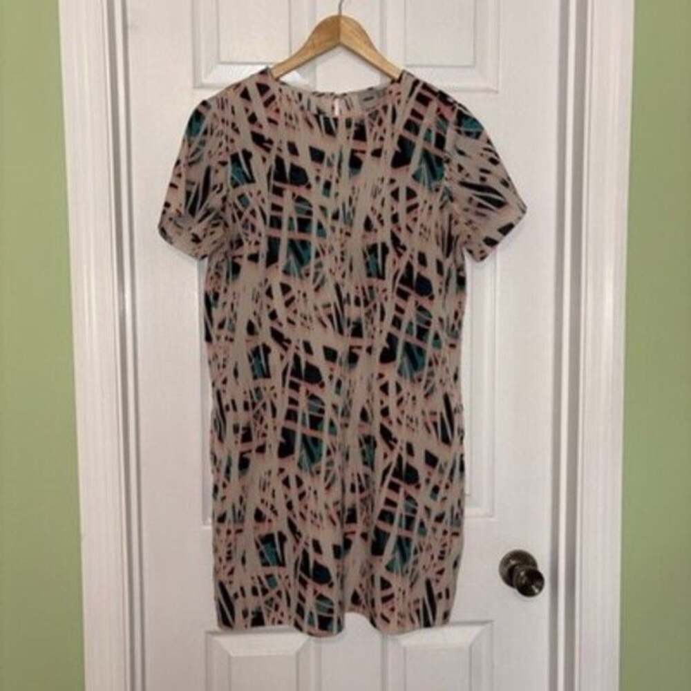 GUC ASOS Abstract Geometric Shift Dress, UK Size 14 US Size 10, Pink, Teal Beige